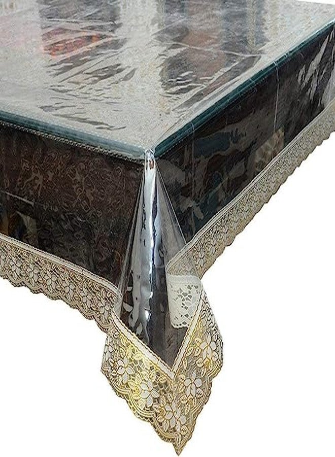 Homerz Premium High Thickness Transparent Table Cover with Lace, 15 mm Thick, Durable and Waterproof, 2 Years Guarantee (Golden Lace, 40x60 inch- Center Table) - Image 3